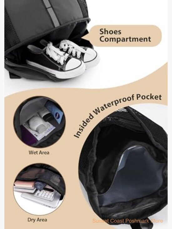Waterproof Gym Drawstring Backpack with Shoes Compartment Wet Pockets main image 5